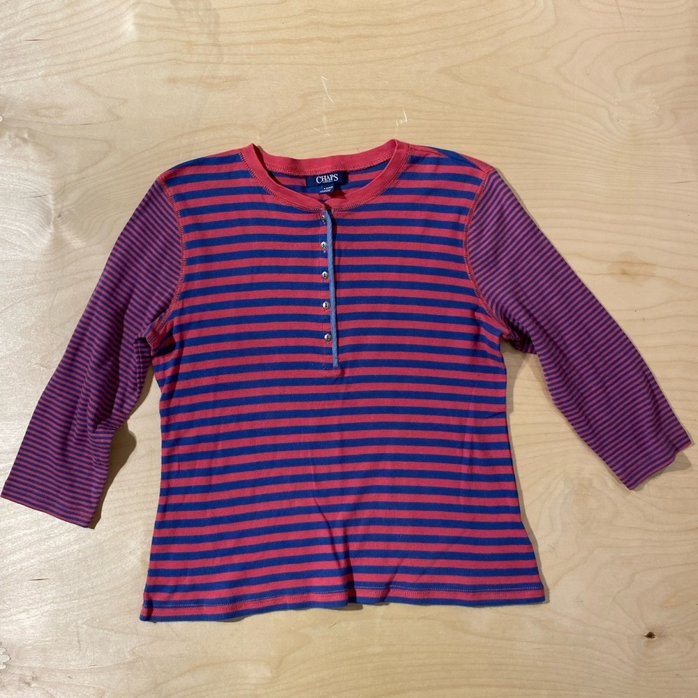 Chaps Pink & Blue Striped Henley Tee PM (QU)